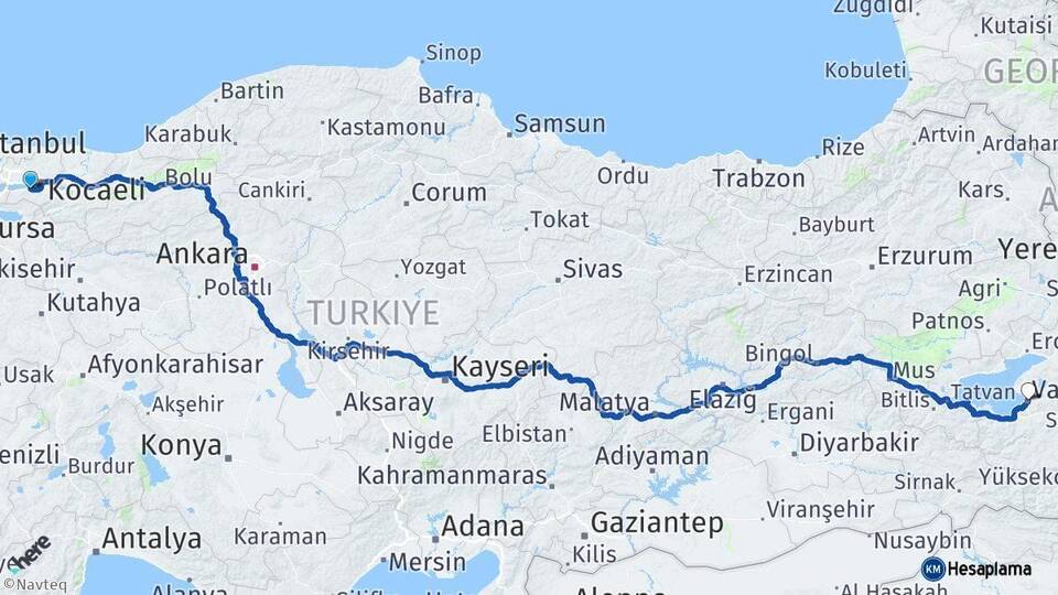 Kocaeli Gölcük Van Arası Kaç Km - Yol Haritası