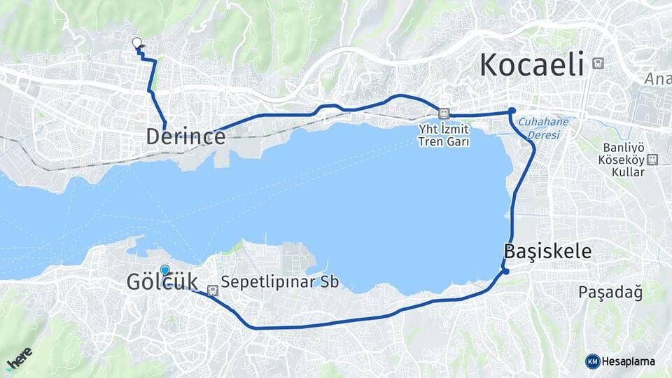 Kocaeli Gölcük Yenikent Derince Arası Kaç Km - Yol Haritası