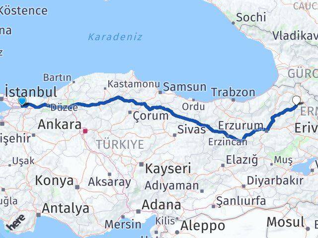 Kocaeli Göle Ardahan Arası Kaç Km - Yol Haritası