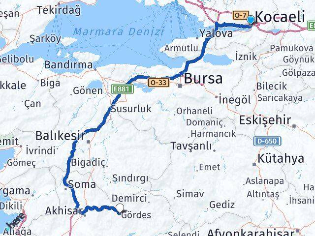 Kocaeli Gördes Manisa Arası Kaç Km - Yol Haritası