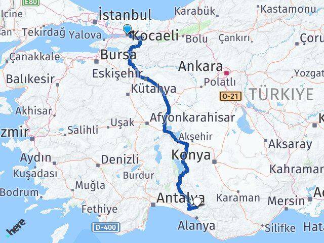 Kocaeli Gündoğmuş Antalya Arası Kaç Km - Yol Haritası