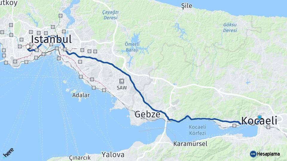 Kocaeli Güngören İstanbul Arası Kaç Km - Yol Haritası
