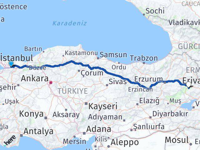 Kocaeli Hamur Ağrı Arası Kaç Km - Yol Haritası