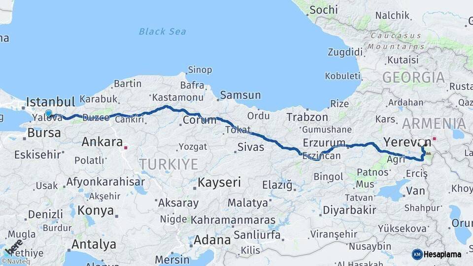 Kocaeli Iğdır Arası Kaç Km - Yol Haritası