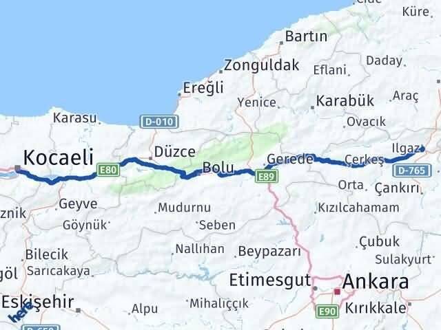 Kocaeli Ilgaz Çankırı Arası Kaç Km - Yol Haritası