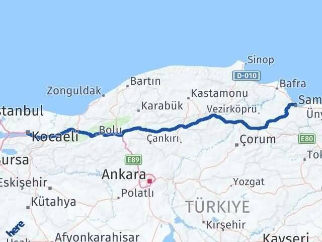 Kocaeli İlkadım Samsun Arası Kaç Km - Yol Haritası