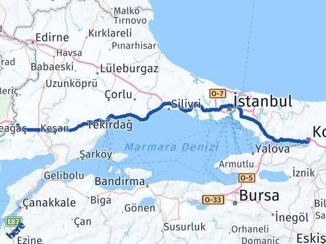 Kocaeli İpsala Edirne Arası Kaç Km - Yol Haritası
