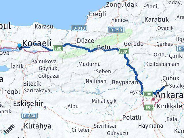 Kocaeli İzmit Akyurt Ankara Arası Kaç Km - Yol Haritası