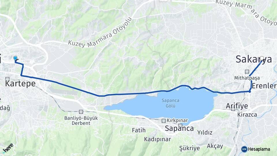 Kocaeli İzmit Alikahya Adapazarı Sakarya Arası Kaç Km - Yol Haritası