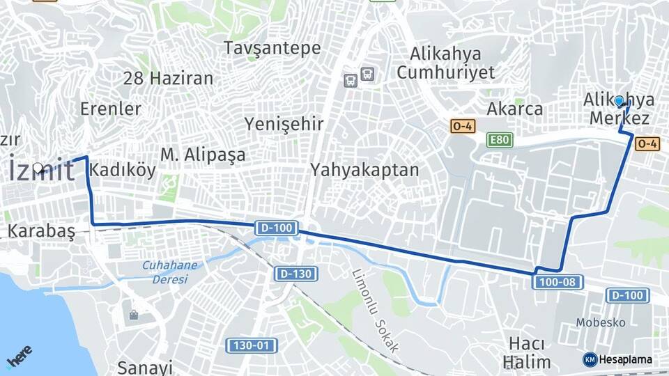 Kocaeli İzmit Alikahya İzmit Arası Kaç Km - Yol Haritası
