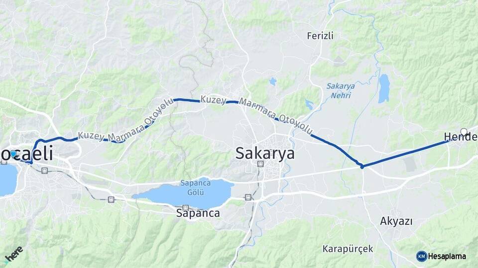 Kocaeli İzmit Hendek Sakarya Arası Kaç Km - Yol Haritası