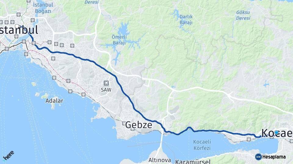 Kocaeli İzmit İstanbul Arası Kaç Km - Yol Haritası
