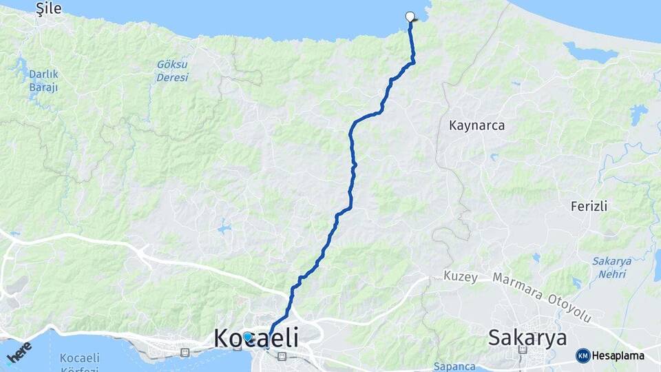 Kocaeli İzmit Kerpe Kandıra Arası Kaç Km - Yol Haritası