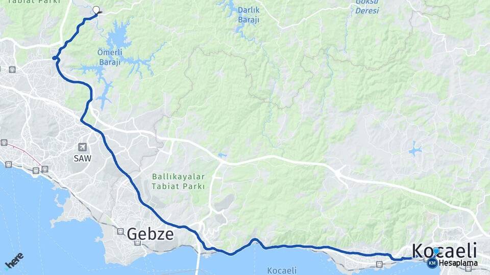 Kocaeli İzmit Ömerli Çekmeköy İstanbul Arası Kaç Km - Yol Haritası