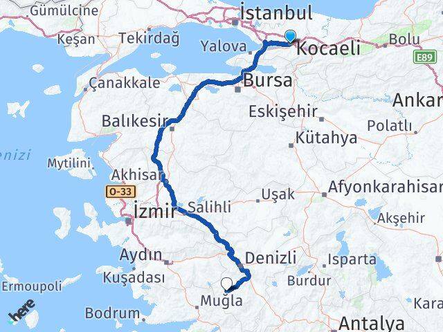 Kocaeli Kale Denizli Arası Kaç Km - Yol Haritası