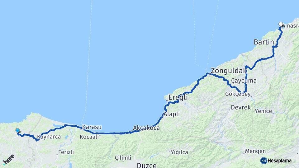 Kocaeli Kandıra Amasra Bartın Arası Kaç Km - Yol Haritası