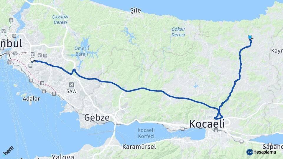 Kocaeli Kandıra Ataşehir İstanbul Arası Kaç Km - Yol Haritası
