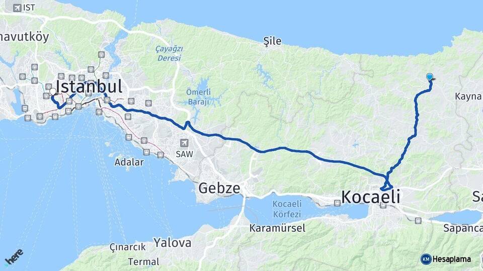 Kocaeli Kandıra Bağcılar İstanbul Arası Kaç Km - Yol Haritası