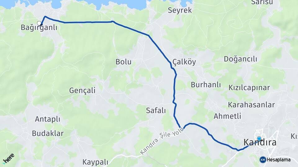Kocaeli Kandıra Bağırganlı Kandıra Arası Kaç Km - Yol Haritası