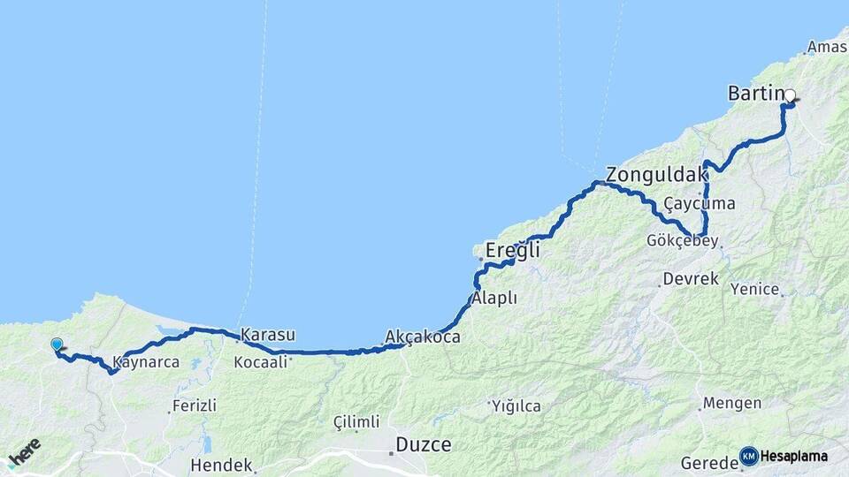 Kocaeli Kandıra Bartın Arası Kaç Km - Yol Haritası