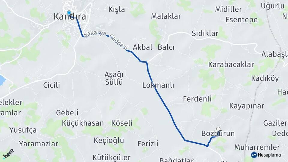 Kocaeli Kandıra Bozburun Kandıra Arası Kaç Km - Yol Haritası