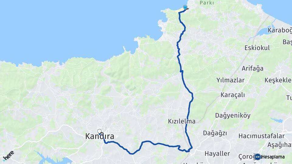 Kocaeli Kandıra Cebeci Kandıra Arası Kaç Km - Yol Haritası