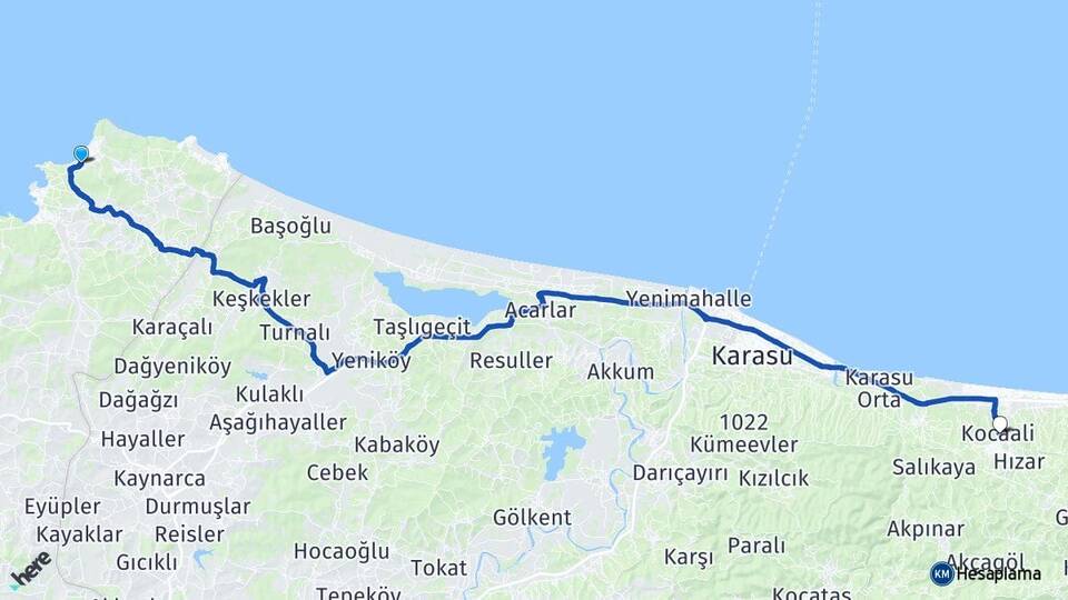 Kocaeli Kandıra Cebeci Kocaali Sakarya Arası Kaç Km - Yol Haritası