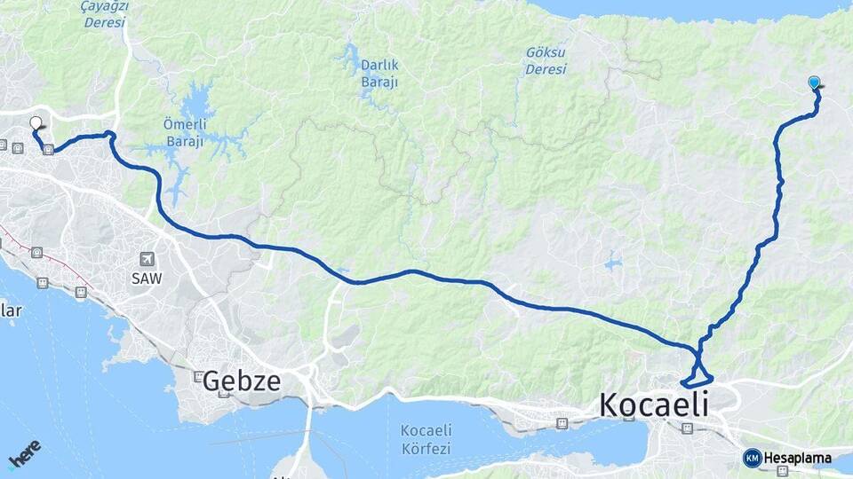 Kocaeli Kandıra Çekmeköy İstanbul Arası Kaç Km - Yol Haritası