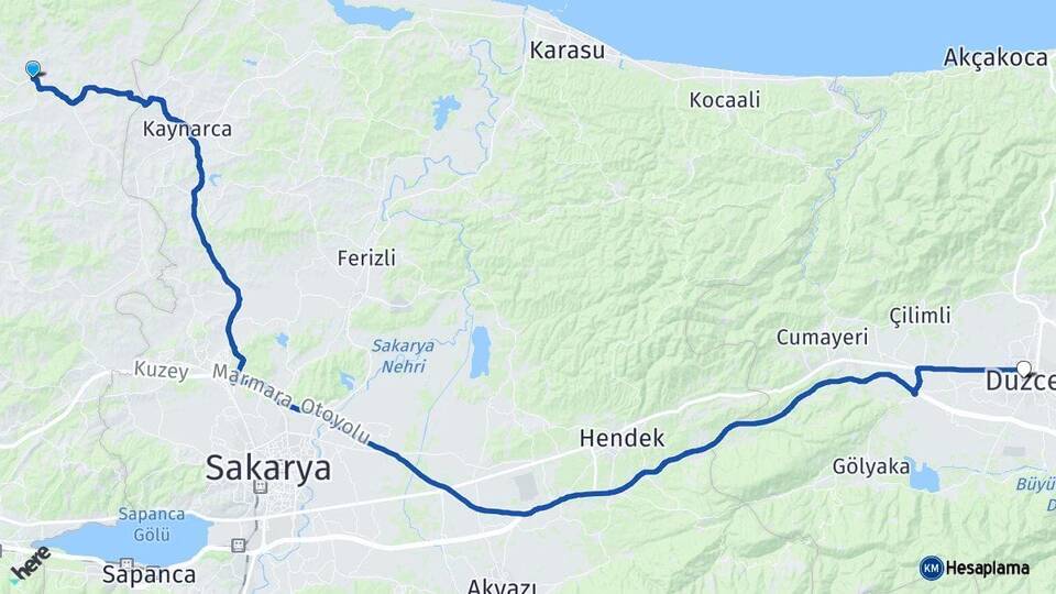 Kocaeli Kandıra Düzce Arası Kaç Km - Yol Haritası