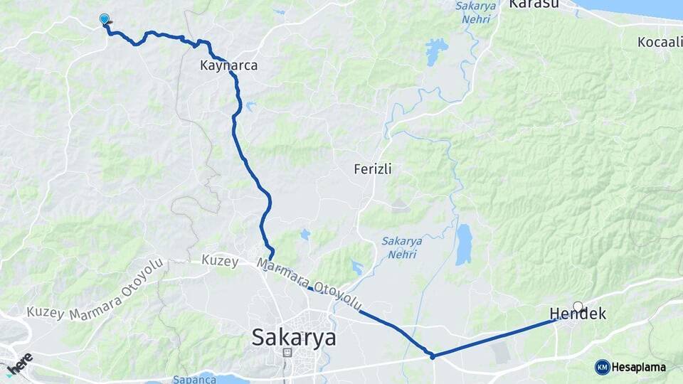 Kocaeli Kandıra Hendek Sakarya Arası Kaç Km - Yol Haritası