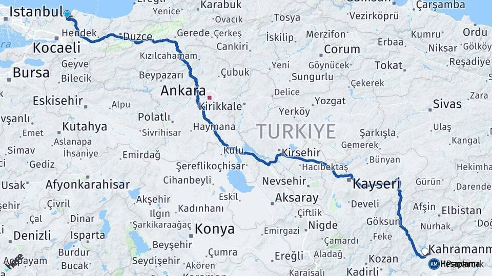 Kocaeli Kandıra Kahramanmaraş Arası Kaç Km - Yol Haritası