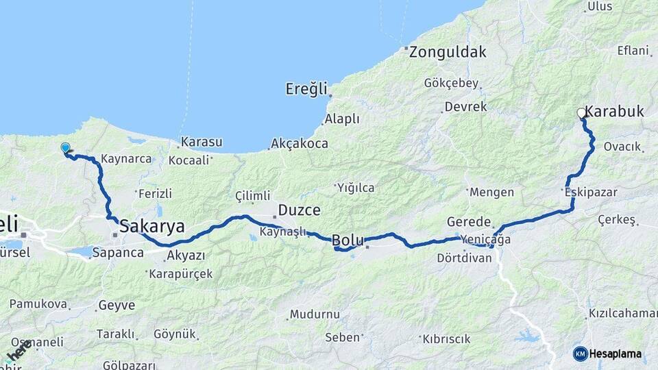 Kocaeli Kandıra Karabük Arası Kaç Km - Yol Haritası