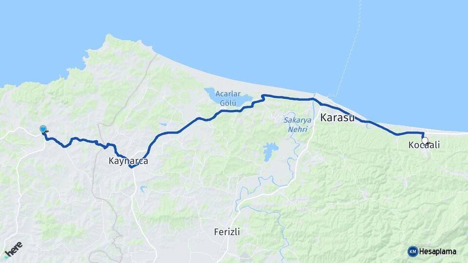 Kocaeli Kandıra Kocaali Sakarya Arası Kaç Km - Yol Haritası