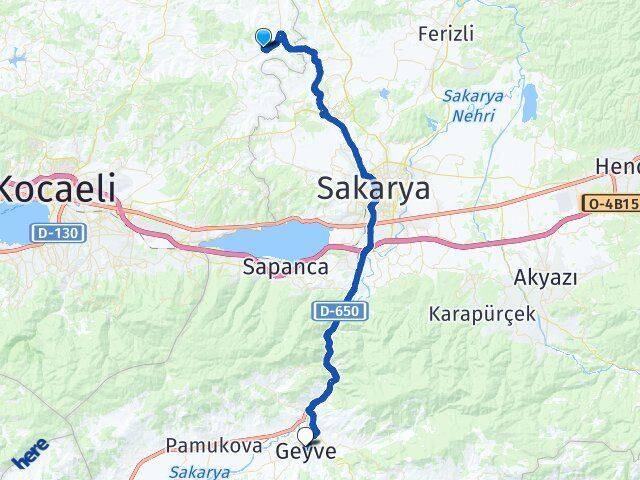 Kocaeli Kandıra Ömerli Geyve Sakarya Arası Kaç Km - Yol Haritası