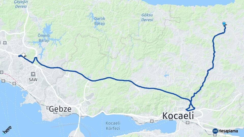 Kocaeli Kandıra Sultanbeyli İstanbul Arası Kaç Km - Yol Haritası