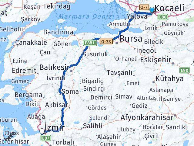 Kocaeli Karabağlar İzmir Arası Kaç Km - Yol Haritası