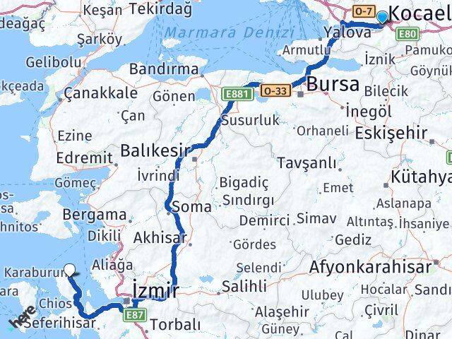 Kocaeli Karaburun İzmir Arası Kaç Km - Yol Haritası