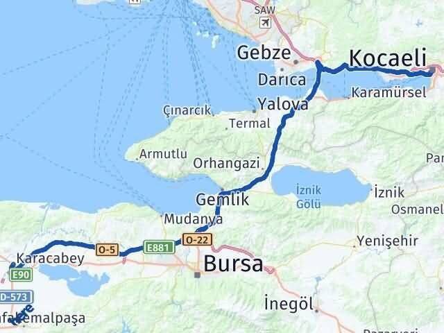 Kocaeli Karacabey Bursa Arası Kaç Km - Yol Haritası