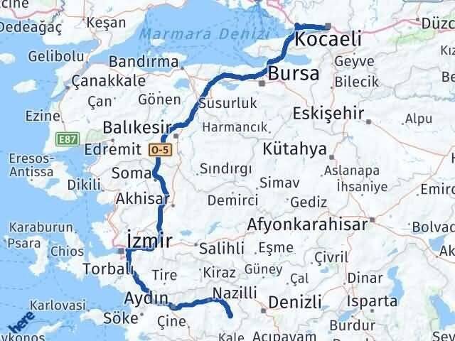 Kocaeli Karacasu Aydın Arası Kaç Km - Yol Haritası