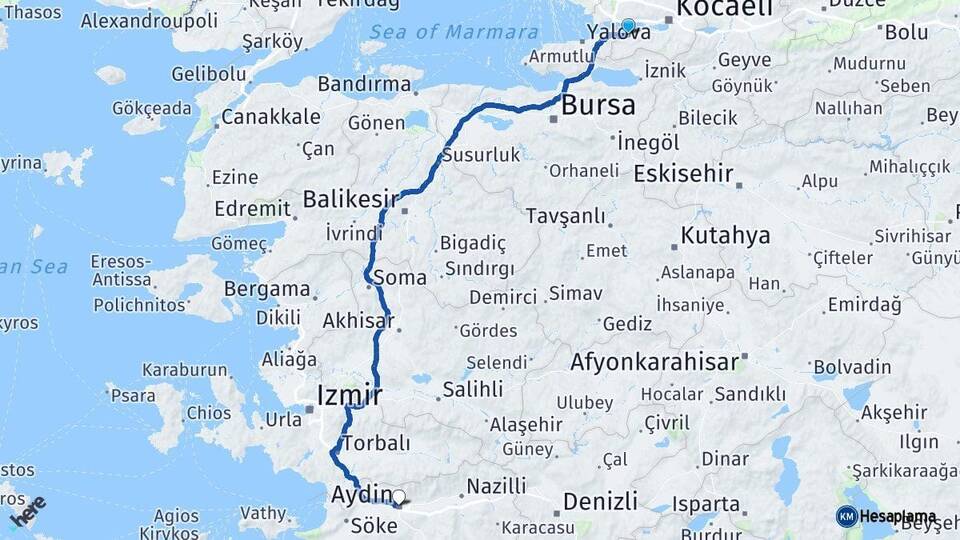 Kocaeli Karamürsel Aydın Arası Kaç Km - Yol Haritası