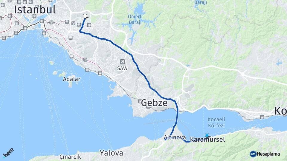 Kocaeli Karamürsel Çekmeköy İstanbul Arası Kaç Km - Yol Haritası