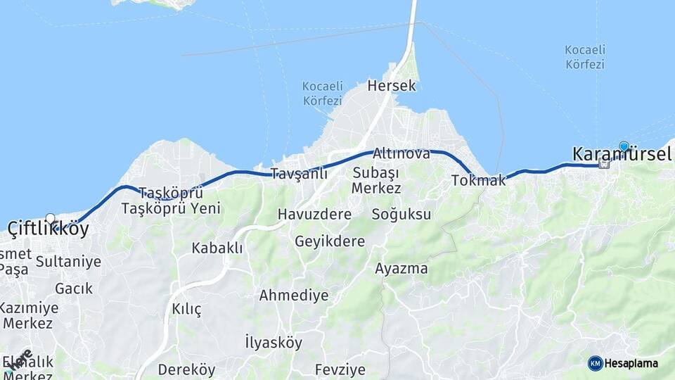 Kocaeli Karamürsel Çiftlikköy Yalova Arası Kaç Km - Yol Haritası