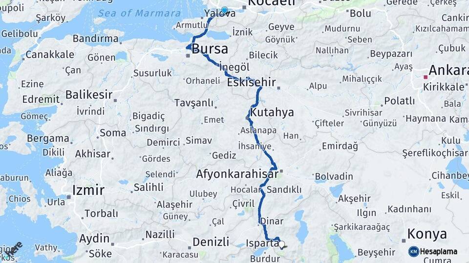 Kocaeli Karamürsel Isparta Arası Kaç Km - Yol Haritası