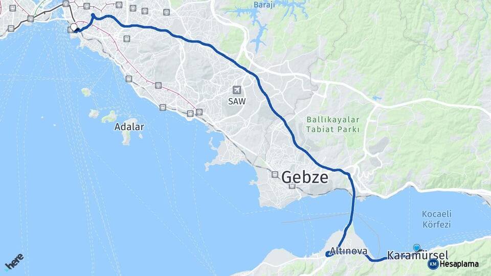 Kocaeli Karamürsel Kadıköy İstanbul Arası Kaç Km - Yol Haritası