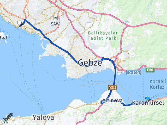 Kocaeli Karamürsel Kartal İstanbul Arası Kaç Km - Yol Haritası
