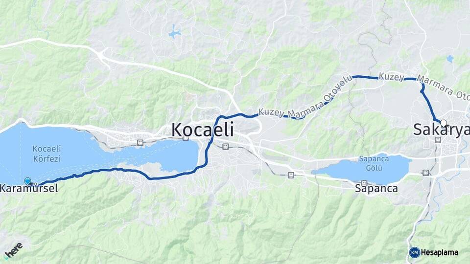 Kocaeli Karamürsel Sakarya Arası Kaç Km - Yol Haritası