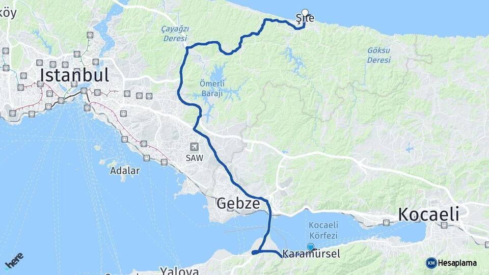 Kocaeli Karamürsel Şile İstanbul Arası Kaç Km - Yol Haritası