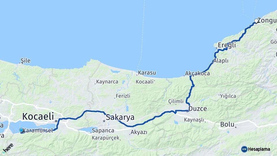 Kocaeli Karamürsel Zonguldak Arası Kaç Km - Yol Haritası
