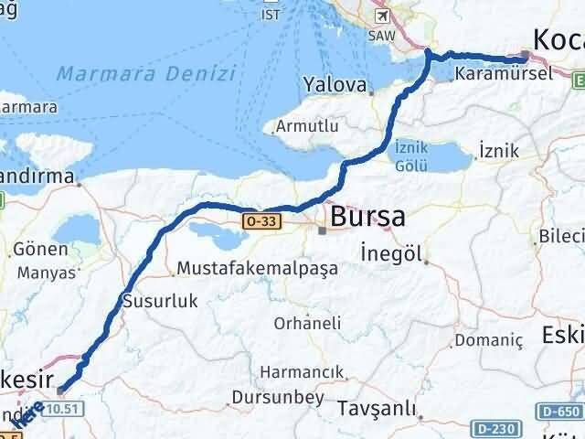 Kocaeli Karesi Balıkesir Arası Kaç Km - Yol Haritası