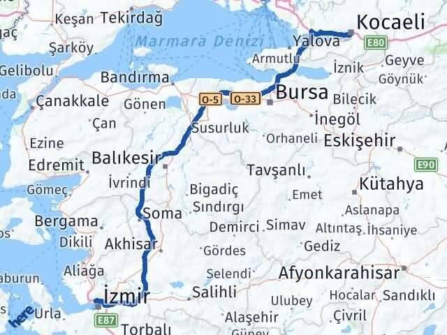 Kocaeli Karşıyaka İzmir Arası Kaç Km - Yol Haritası